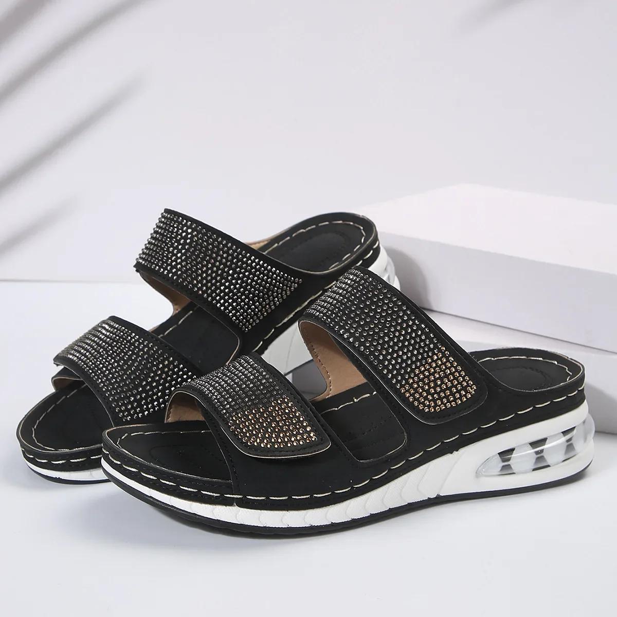 

2026 Summer Fashion Slippers Women Rhinestone Shoes for Women Comfort Solid Casual Open Toed Slippers Female Zapatos Luxury 43