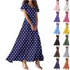 Women's Vintage Polka Dot Maxi Dress Short Sleeve V-Neck Flowy Long Dress for Casual and Formal Occasions