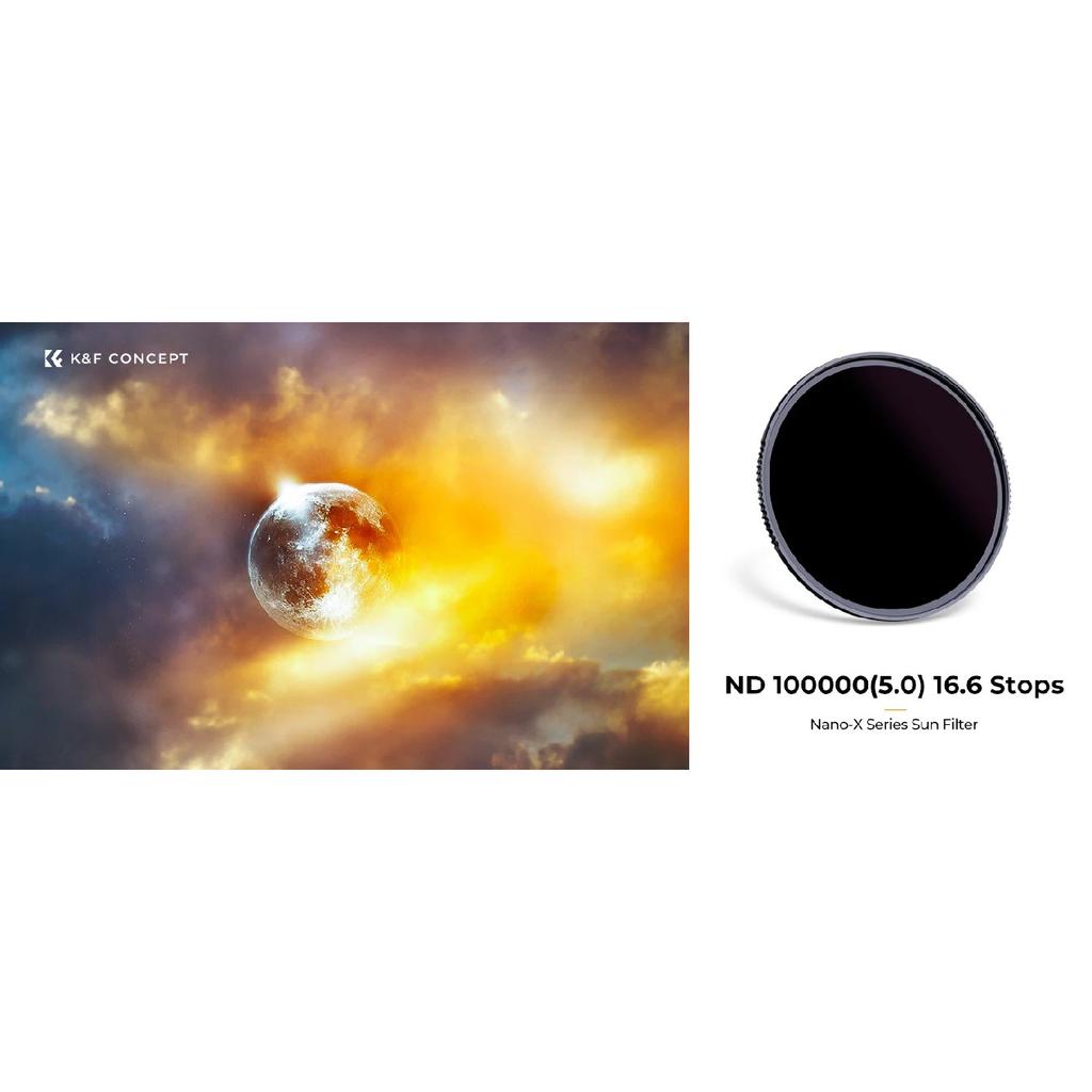 K&F Concept ND100000 Solar Filter 28-Layer Neutral Density 16.6-Stop Filters for Camera Lens Accessories 49mm-95mm Nano-X Series