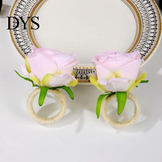 Reusable Floral Napkin Fasteners for Banquets Artificial Rose Ring, Fabric Pink Flower Holder, Rustic Buckles Party Ring Farmhouse Wedding Bridal