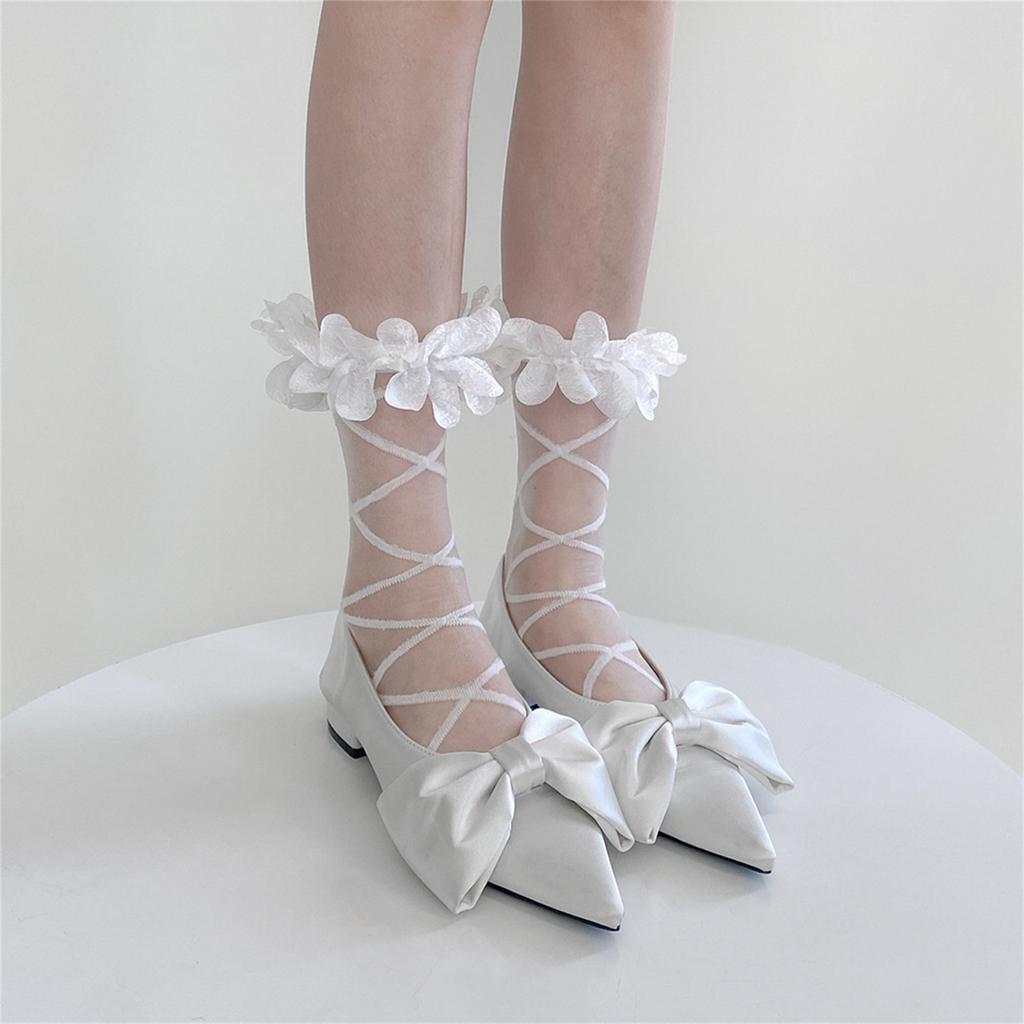 Novelty Petal Trim Sheer Nylon Socks Women Ankle High Socks Sweet Tight Hosiery Socks Sweet Crew Socks Streetwear