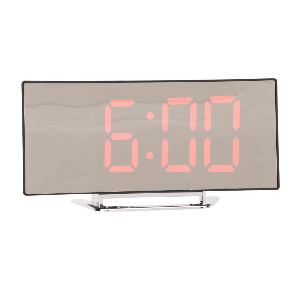 Mirror Digital Alarm Clock Temperature Display LED Curved Mirror Digital Electronic Clock for Home Bedroom Decor