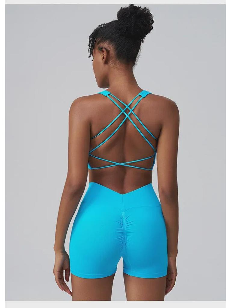 Vestă de yoga Walton Fitness cu pernă de piept rezistentă la șocuri și sutien sport cu bretele spaghete cu spate încrucișat