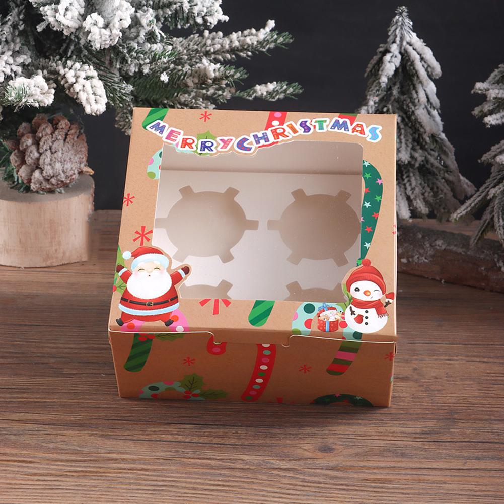 24PCS Lovely Santa Gift Box with Ribbon & Card Clear Window Packaging Box Removable Insert for Party Favors New Year Decorations