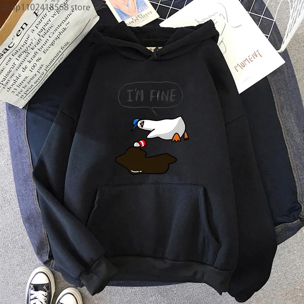 I’m Fine Hoodies Duck with Spilt Coffee Sweatshirts Cartoon Anime Tracksuit Men Winter Clothes Women Tops