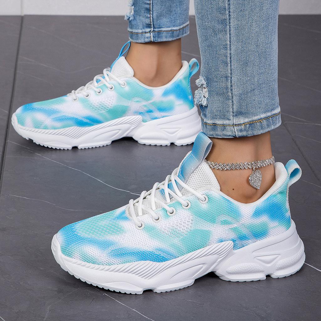 New casual flower sports single shoes women's fashion flat single large size warped head lace-up casual
