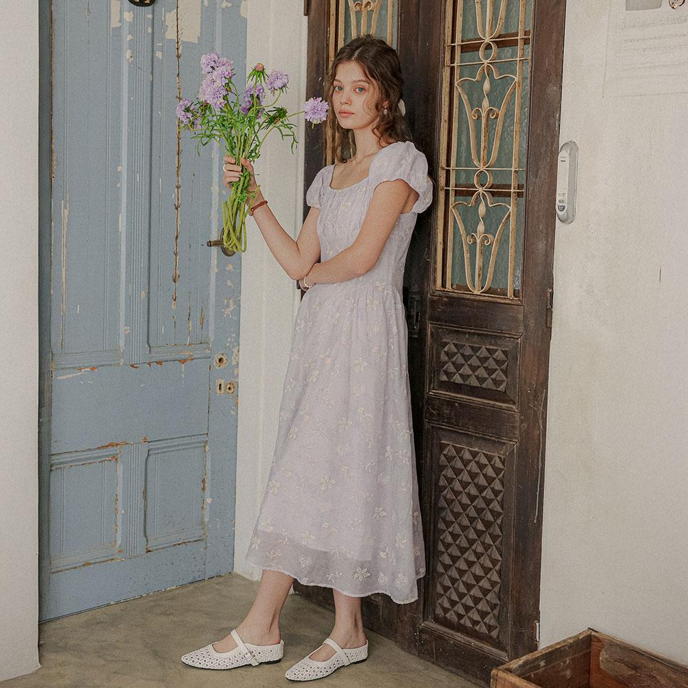 Peulaudeumali Pm_Floral Jacquard Puff Sleeve Dress_Light Purple