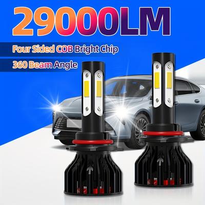 Roadsun 2pcs Super LED 9006/HB4 High&Low Beam 29000LM High Power 6000K Ultra White 4 Sided COB Chips with Fan Easy To Install