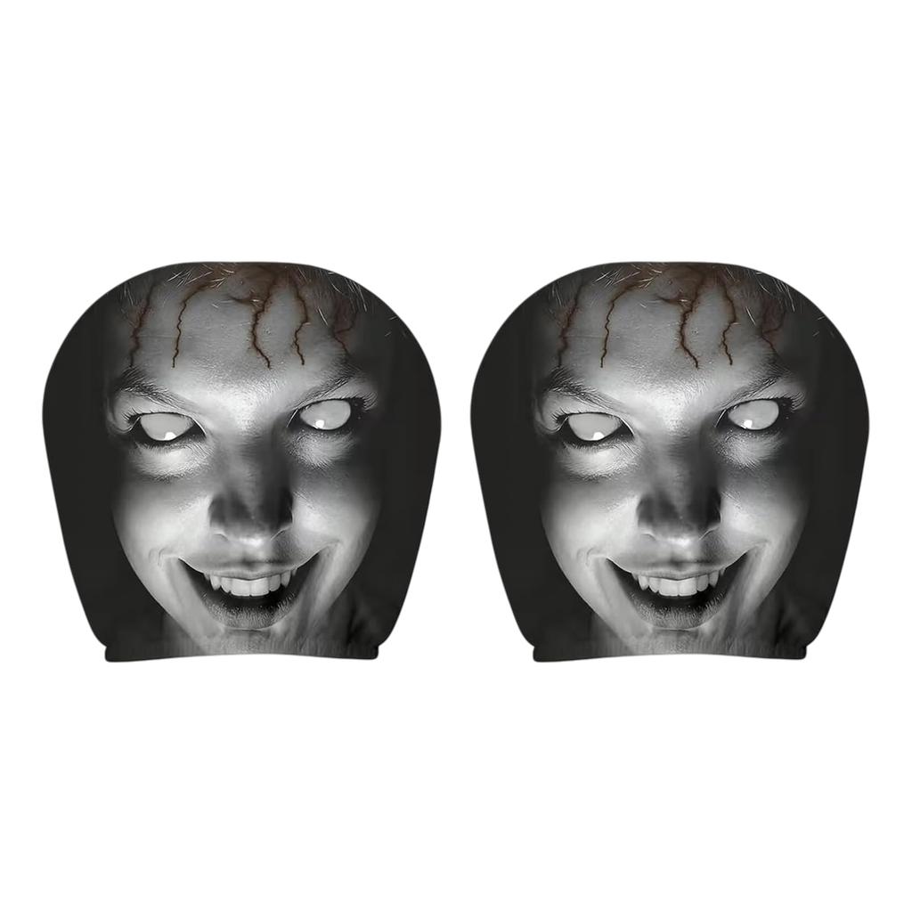 2Pcs Universal Car Headrest Covers Halloween Horror Face Printing Design Breathable Elastic Car Seat Headrest Cover Dustproof
