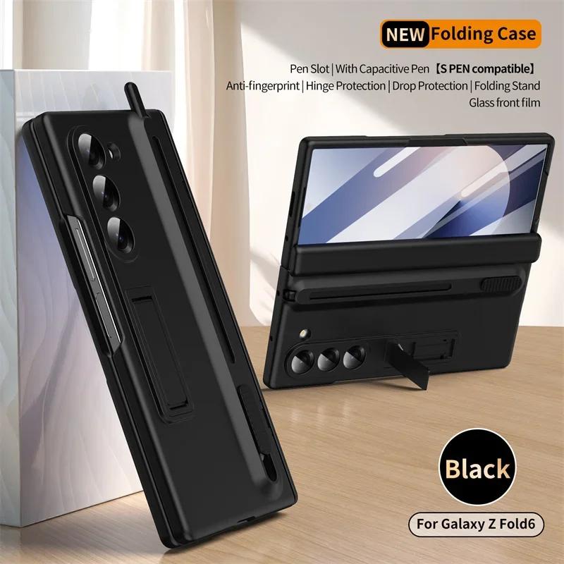 

Luxury Busine Pen Slot Holder Phone Case for Samsung Galaxy Z Fold 7 6 5 4 3 Screen Glass Shockproof Stand bracket Protect Cover Galaxy Z Fold3 5G чорний