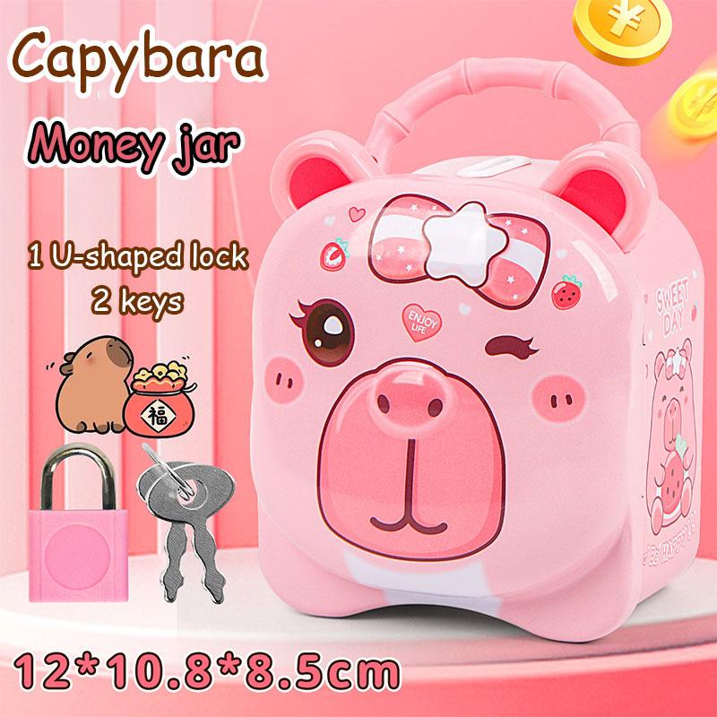 Capybara Piggy Bank, Cute & Lockable Metal Storage Box For Kids & Students, Cute Animal Desktop Ornament Decoration