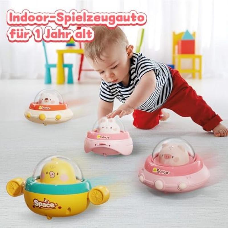 NUMBERFUN Baby Spielzeugauto Set, 4 Tierförmige Autos, Erstes Geburtstagsgeschenk für 1-3 Jährige Jungen Mädchen, Frühes Lernen Kleinkindspielzeug
