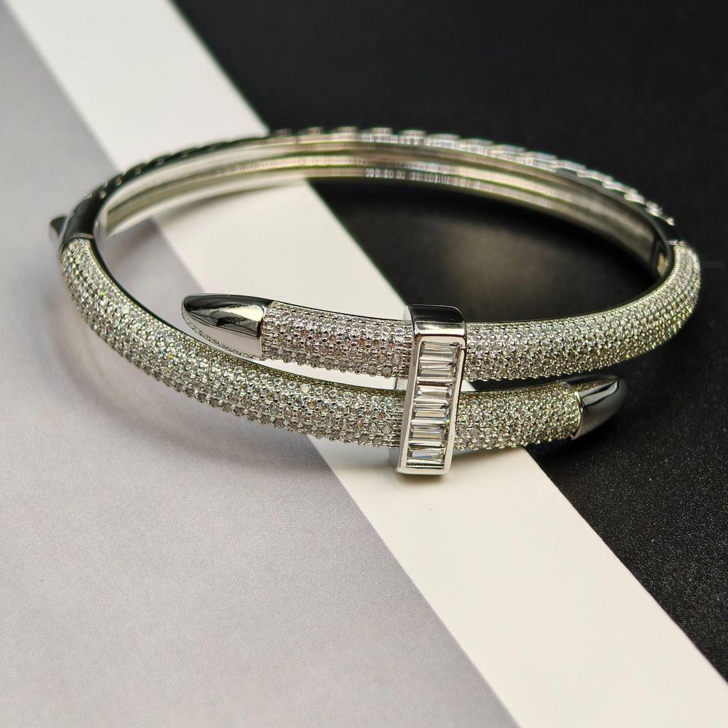 Electroplated Gold Nail Bracelet Ring with Zircon - Original 2025 Summer Jewelry Design