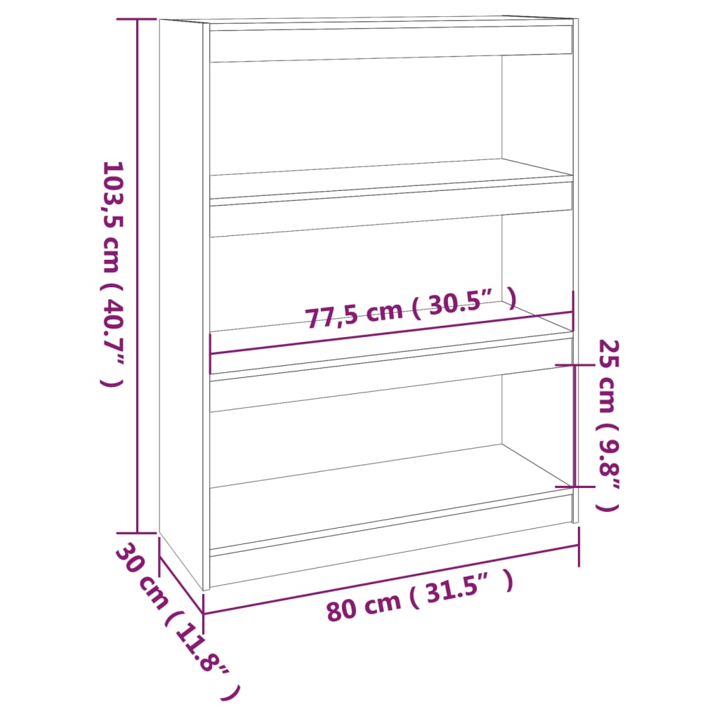 Bookshelf Room Divider Grey 80 x 30 x 103.5 cm Solid Pine Wood