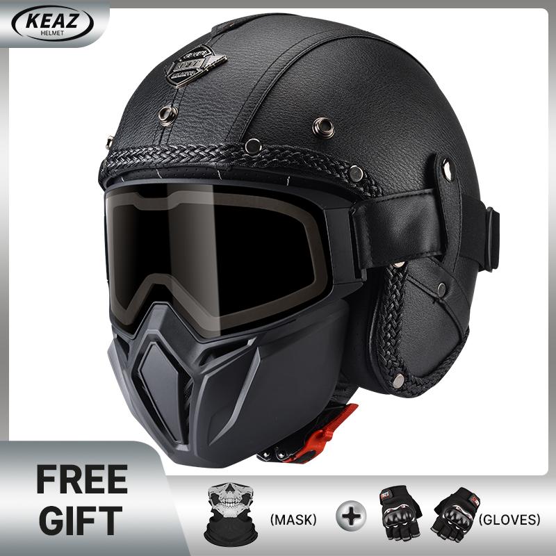 Brown Vintage Open Face Helmet Keaz Comfort Fit Liner Classic Look with Great Ventilation Sun Protection No Fogging
