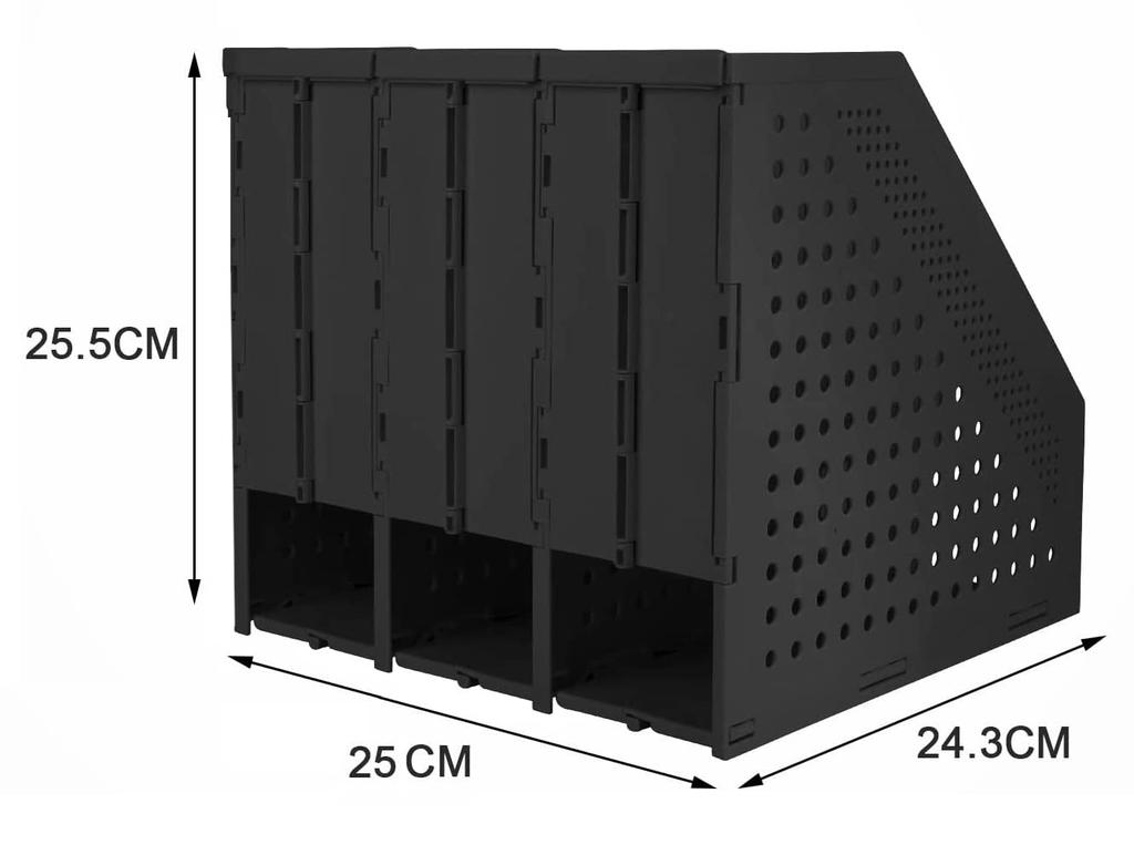 Panavage File Box, Book Stand, Stationery Storage, Office Supplies, Desktop Shelf, Foldable, 3-4 Tiers (Dark Gray, 3 Tiers)