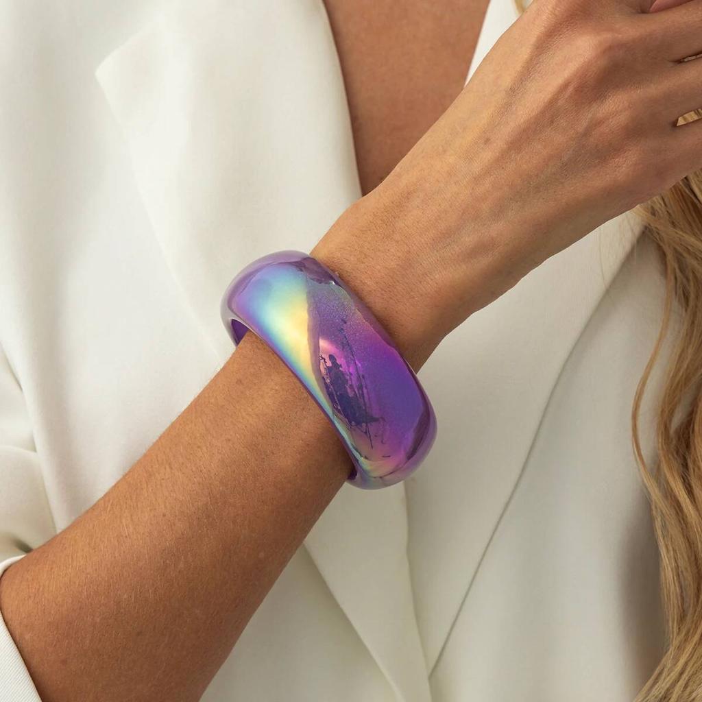 Salircon Boho 7 Colors Resin Acrylic Charms Bracelet Bangles Women Fashion Colorful Geometric Wide Chunky Party Bangle Jewelry