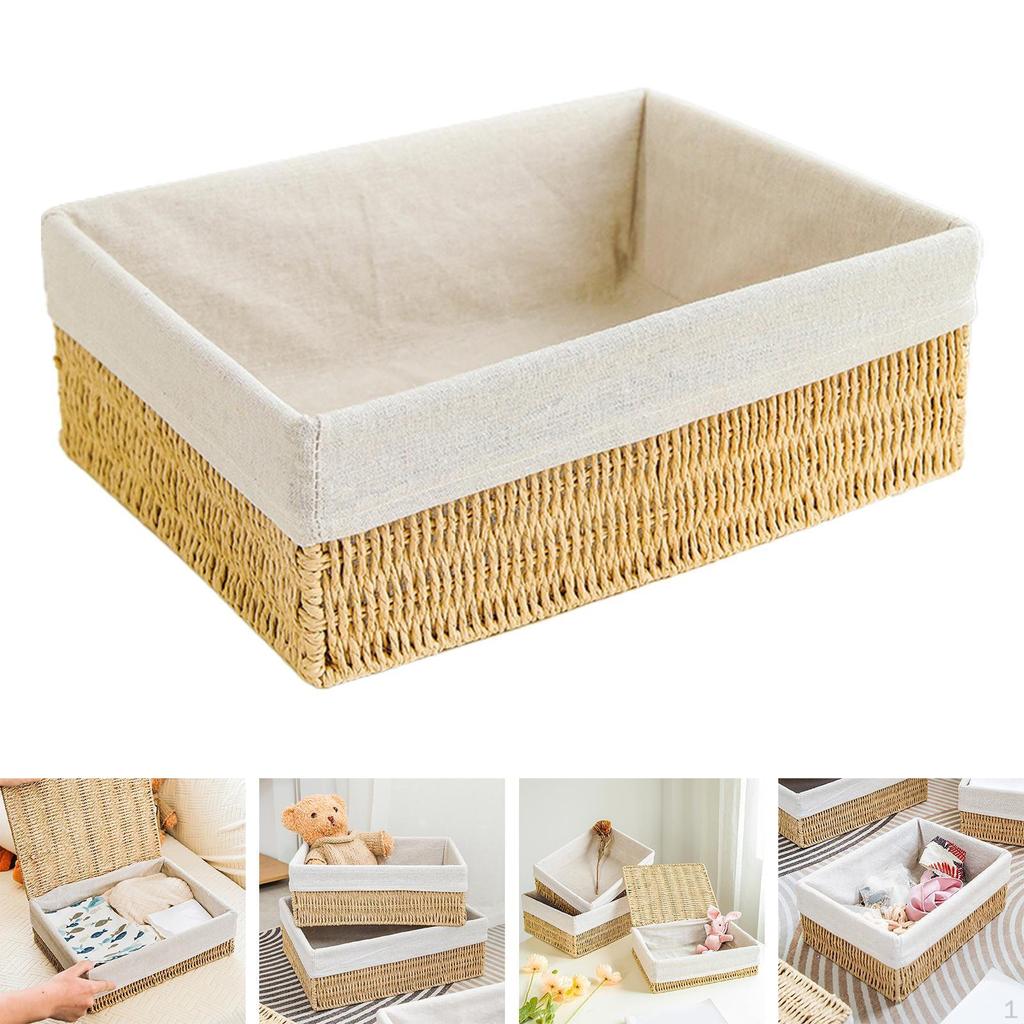 Storage Basket - Woven Paper Rope Bin, Box for Makeup Closet Bathroom Bedroom