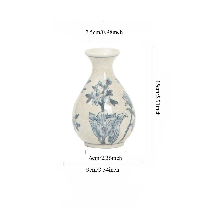 Vintage Blue and White Porcelain Ceramic Vase Ornament Desktop Hydroponic Flower Ware,home Living Room Foyer Ceramic Decorations