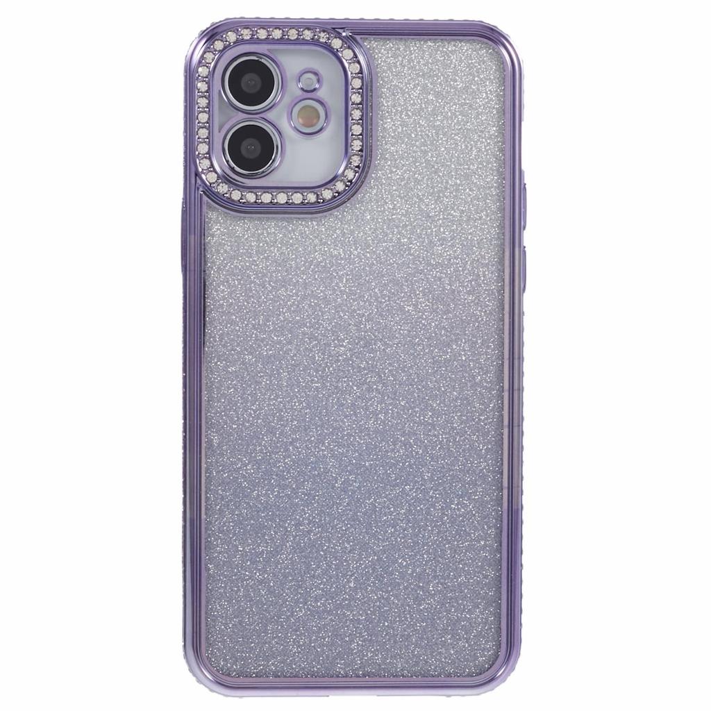 For iPhone 12 Case Scratch-Proof TPU Rhinestone Decor Gradient Phone Shell