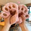 Solid Color Plush Cat Claw Gloves Half Finger Winter Velvet Gloves Soft Bear Paw Gloves  Outdoor