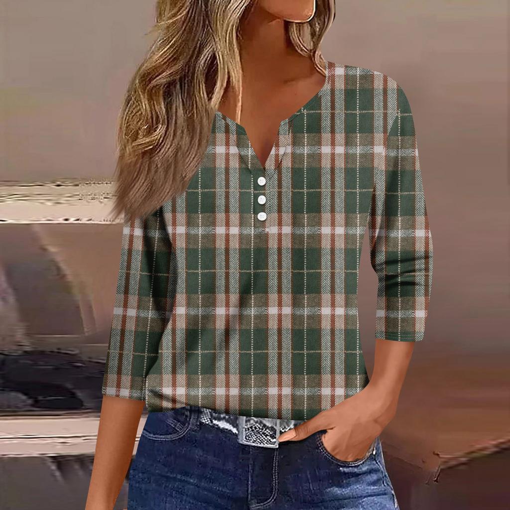 Women's Fashion Casual Three-quarter Sleeve V-neck Floral Print Top