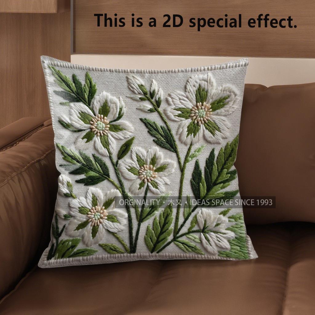 2D Floral Embroidered Pattern Decorative Pillow Covers Pattern Cushion Cover Suitable For Sofa Bedroom Car Pillow Cover