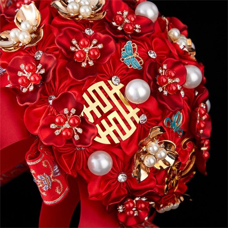 Elegant Chinese Wedding Bridal Bouquets Traditional Modern Design Artificial Flower For Bride Ceremony