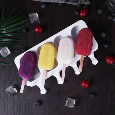 2 Sets Silikon Eis am Stiel Formen Kreative Eisform 4 Vertiefungen Eis am Stiel Form mit 100 Stück Holzstäbchen und 2 Stück Deckel