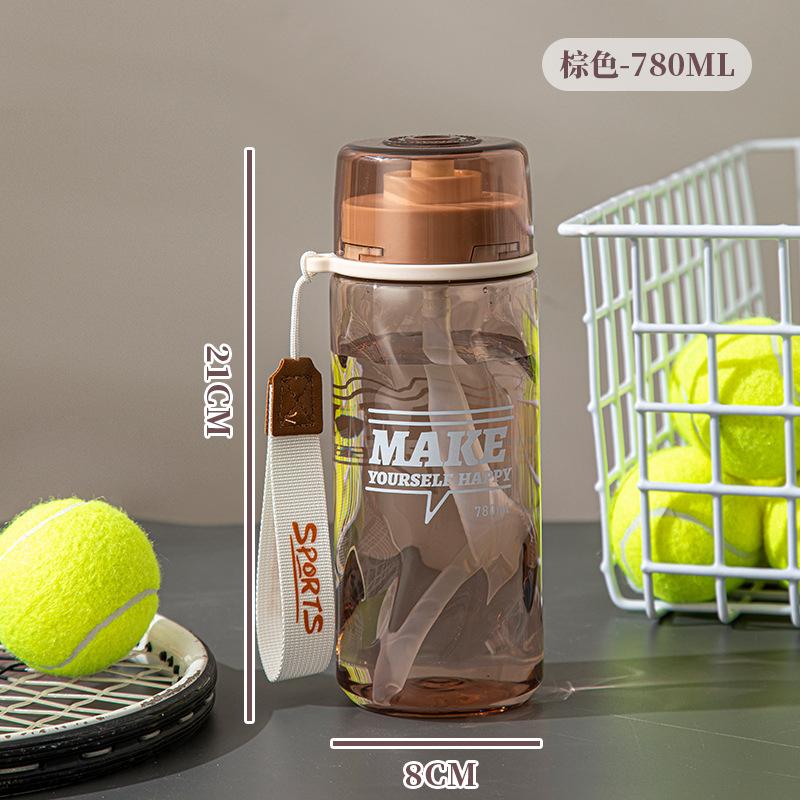 Water bottle simple transparent large capacity plastic cup student fitness sports straw cup outdoor portable rope cup wholesale