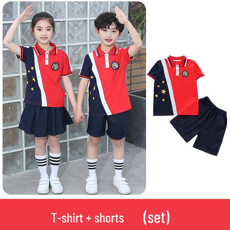 Conjunto de Canto para Uniforme Escolar de Verão Infantil - 1 de Junho: Combinação Pai-Filho para Apresentações do Ensino Fundamental I e II