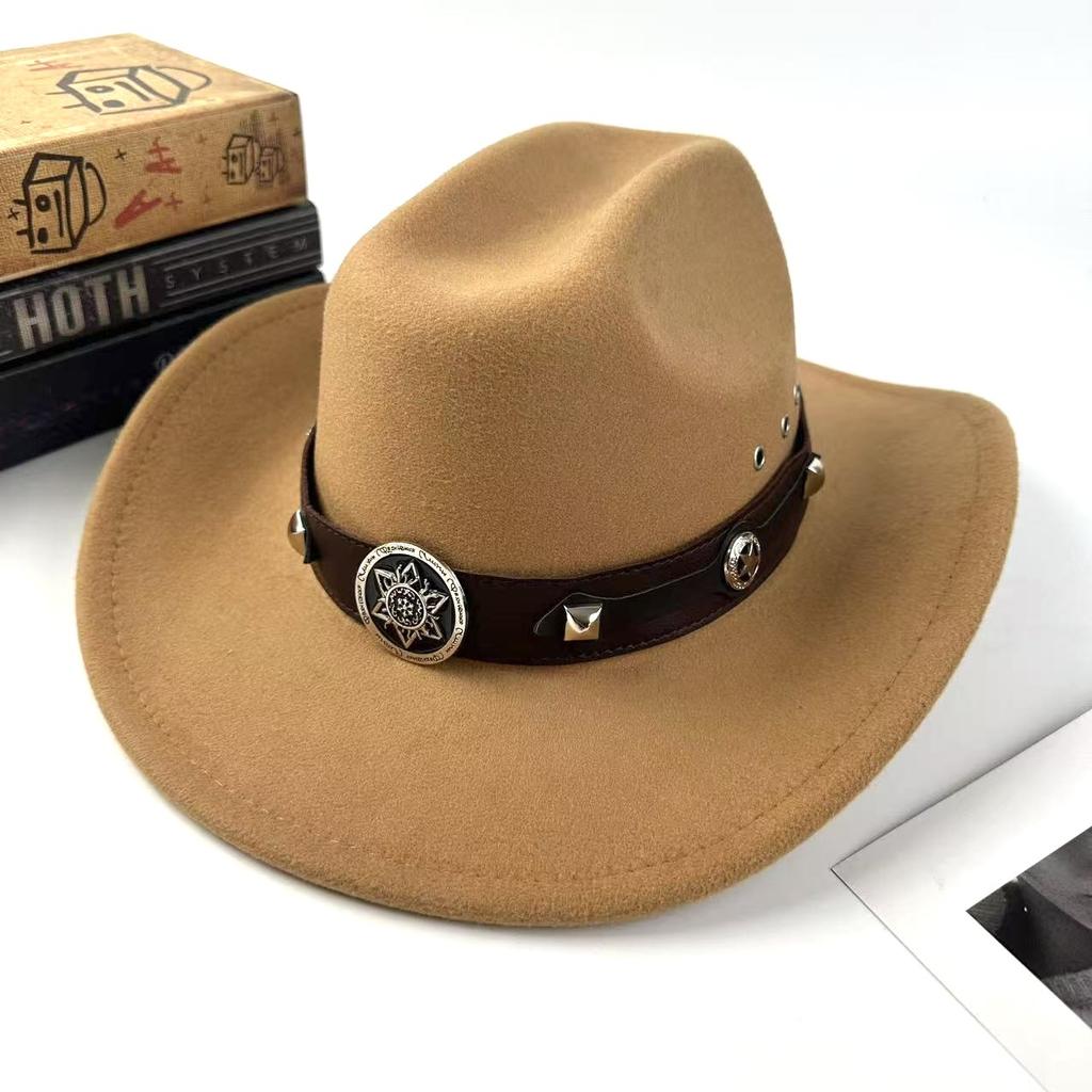 Men'S And Women'S Ethnic Woolen Hair, Western Cowboy Hat, Jazz Hat, Big Edge Sunshade Top Hat