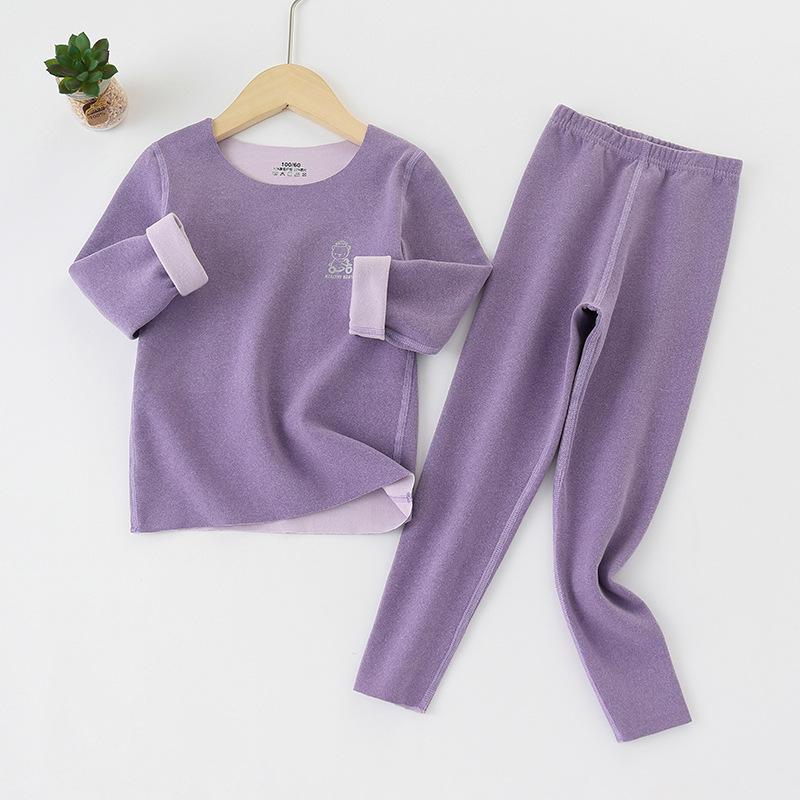 Double-Sided Kids Thermal Underwear Set - Brushed Fleece & Seamless Sides for Home & Base Layer | Warm 2-Piece Pajamas & Loungewear for Boys Girls