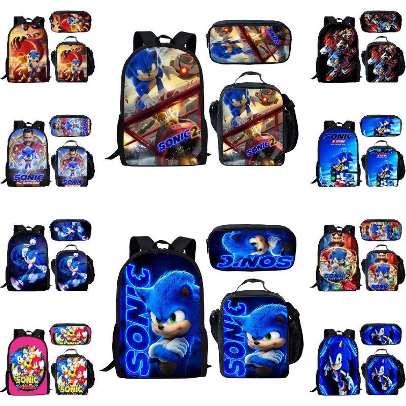 Sonic Anime Schoolbag Set With Cartoon Prints Water Proof Breathable For Kids