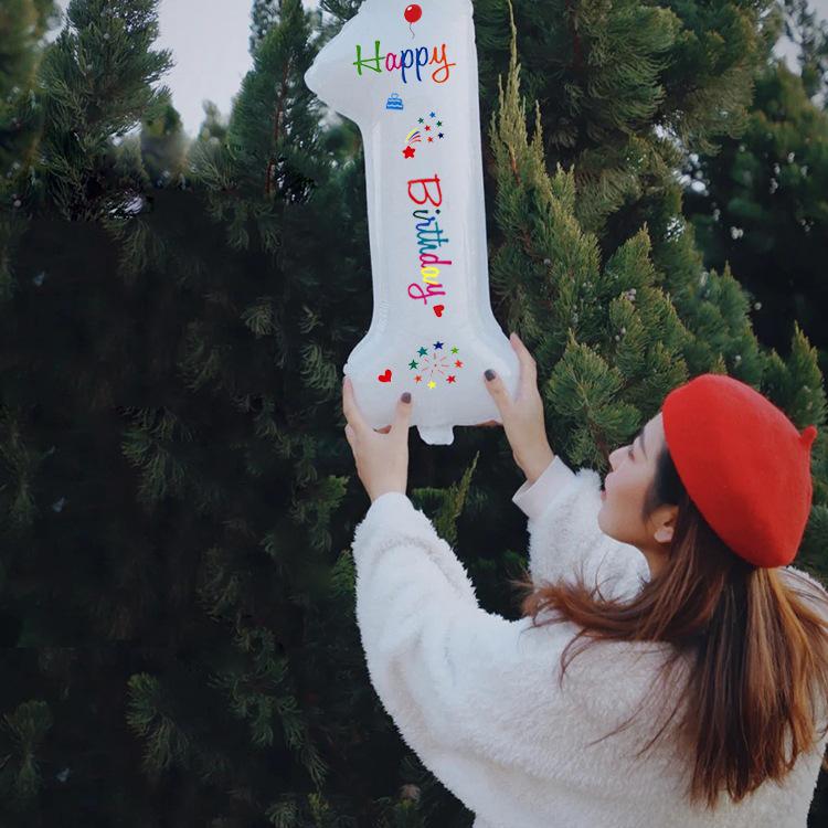 White Outdoor Baby's First Birthday Number Balloons - Children’s Photo Prop and Birthday Decoration Scene