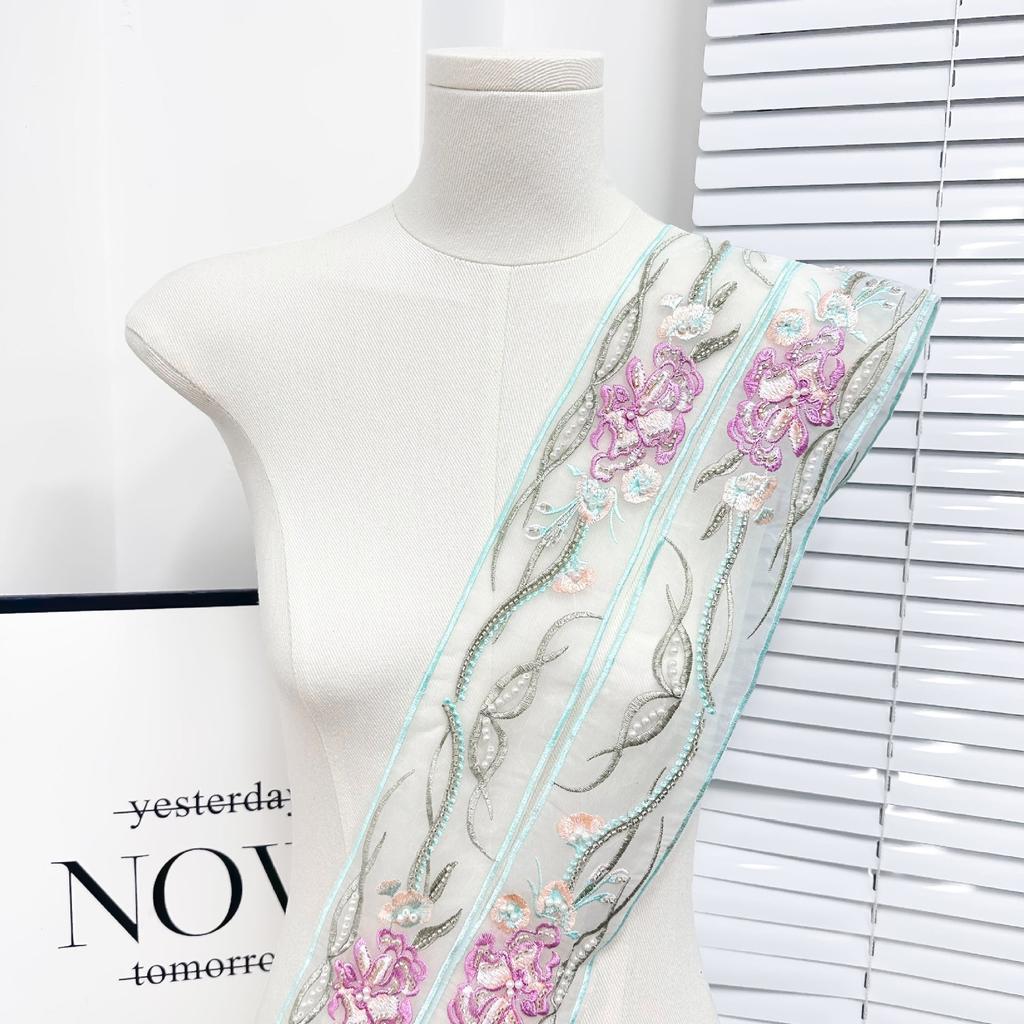 6.5Cm Pastoral Ethnic Style Bead Embroidery Three-Dimensional Flower Barcode Hanfu Neckline Belt Decorative Lace Accessories