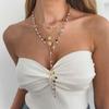 Y-Shaped Colorful Crystal Necklace Set Pearl Bohemian Style Necklace Fashion Gold Jewelry  Vacation