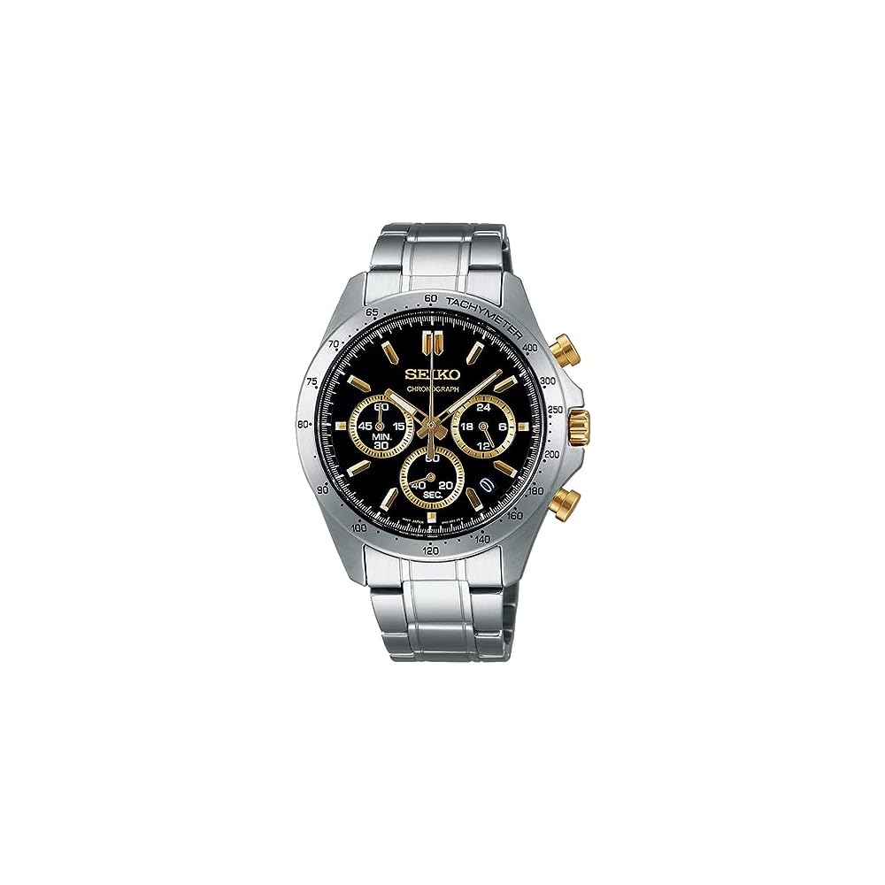 Мужские кварцевые часы Seiko с хронографом SBTR015 Черно-золотые 1/5 секунды Водонепроницаемые
