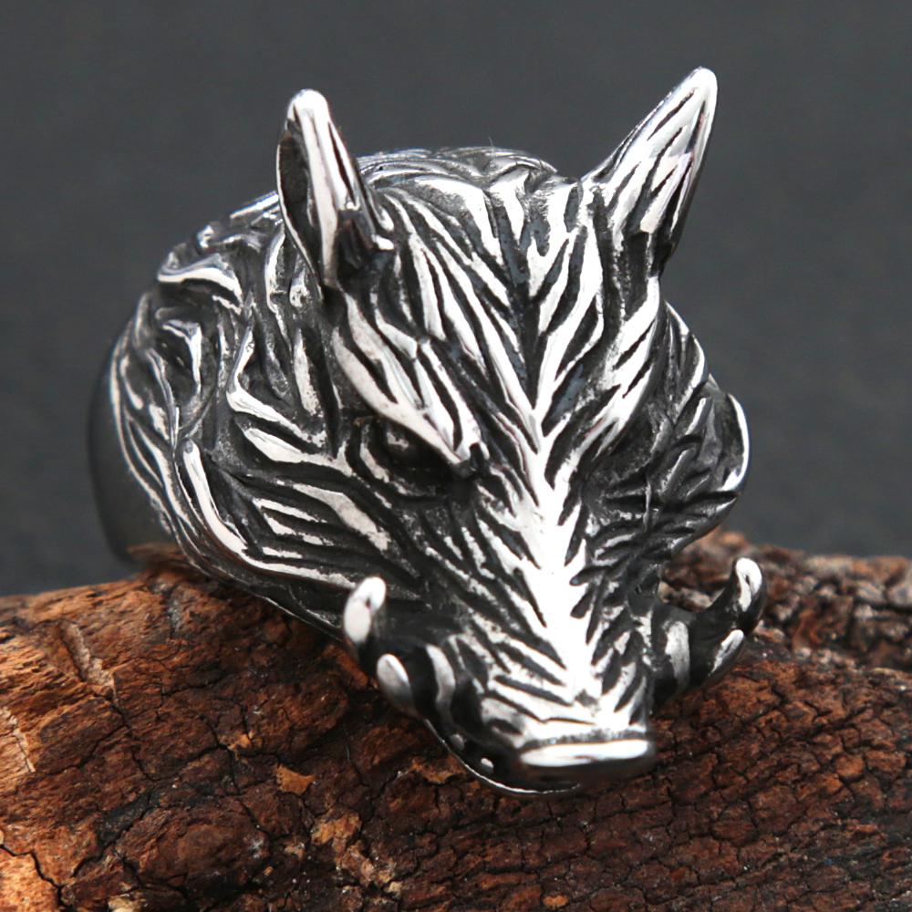 Gothic Stainless Steel Wild Boar Ring Punk Hip Hop Nightclub Wild Boar Animal Biker Ring Men Fashion Jewelry Dropshipping Store
