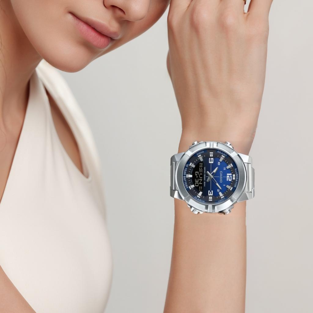 CASIO Quartz Movement Stainless Steel Strap Watch Unisex Blue Dial AMW-870DA-2A1V
