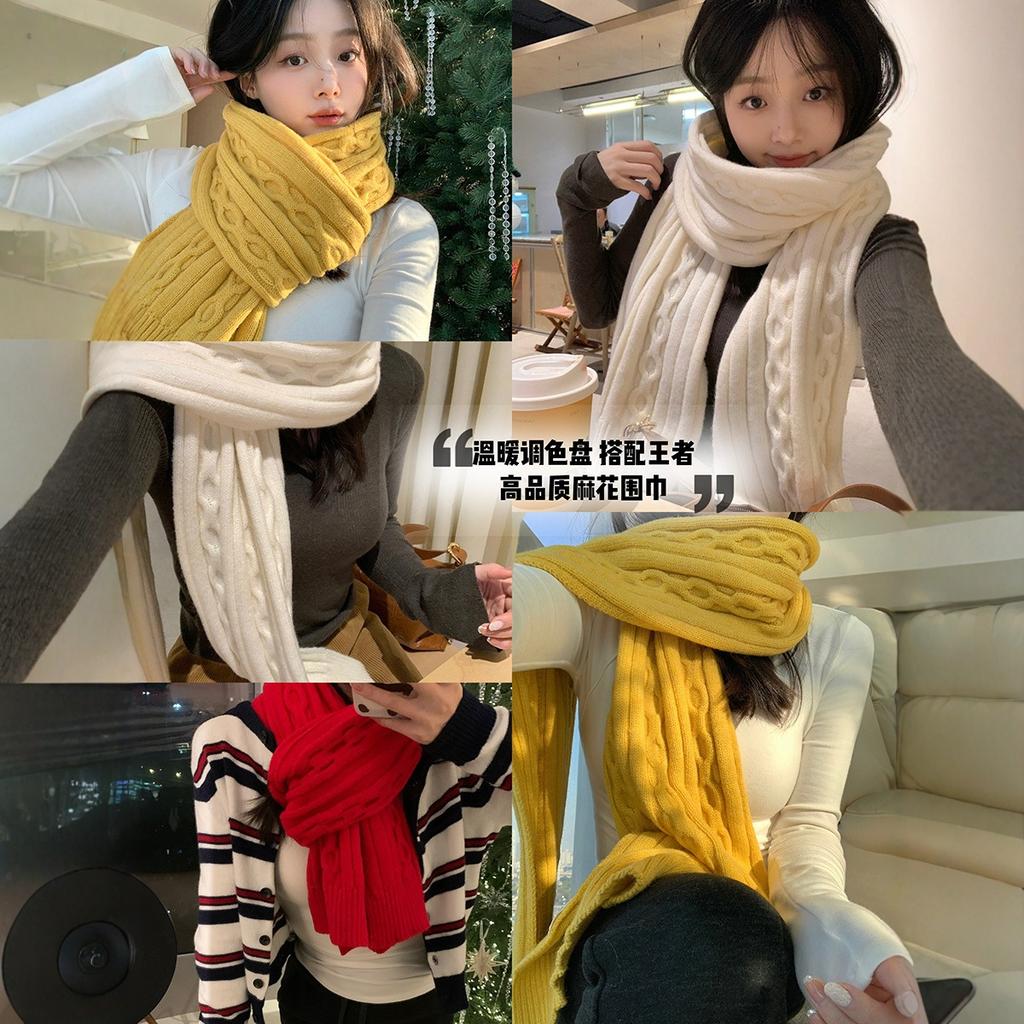 High-quality Knitted Scarf Women's Winter Solid Color Versatile Warm and Cold-proof Red Scarf Women's New Winter
