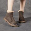 Johnature Genuine Leather Plush Warm Ankle Boots Round Toe Soft Soled Versatile Women's Cotton Boots