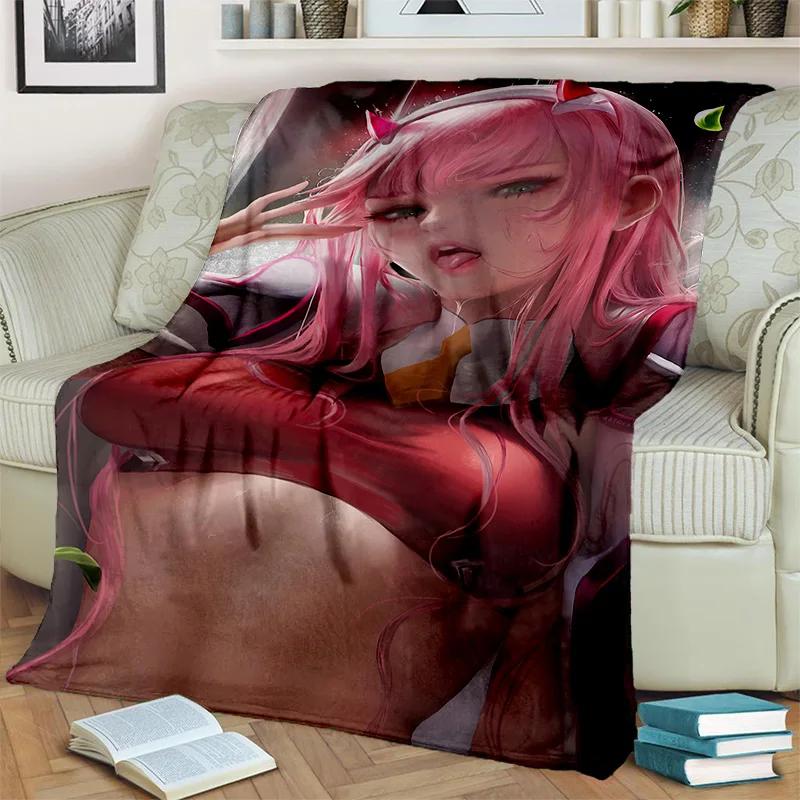 DARLING in The FRANXX Cartoon Zero Two Sexy dívčí deka, měkká přikrývka pro domácí ložnici Pohovka Pikniková deka pro děti