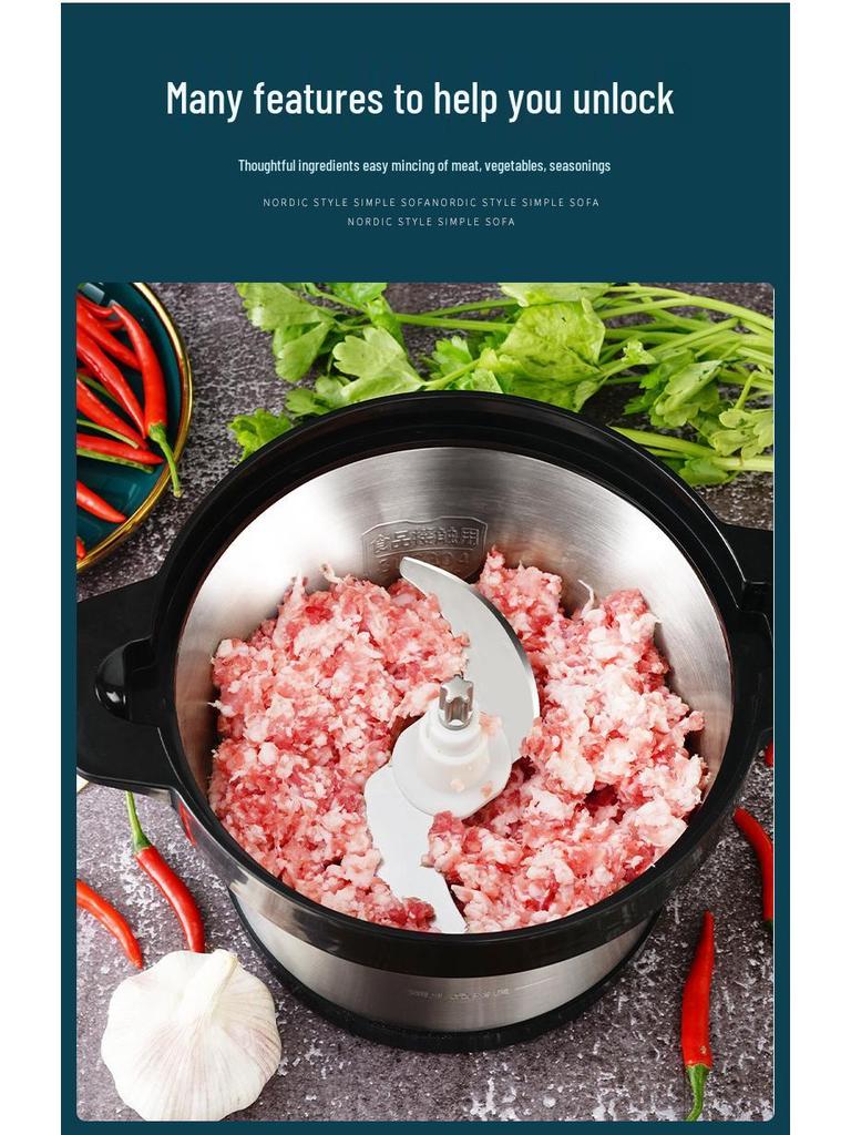 Elektrischer Fleischwolf & Küchenmaschine aus Edelstahl - Großes Fassungsvermögen zum Hacken, Zerkleinern, Knoblauchpaste & mehr