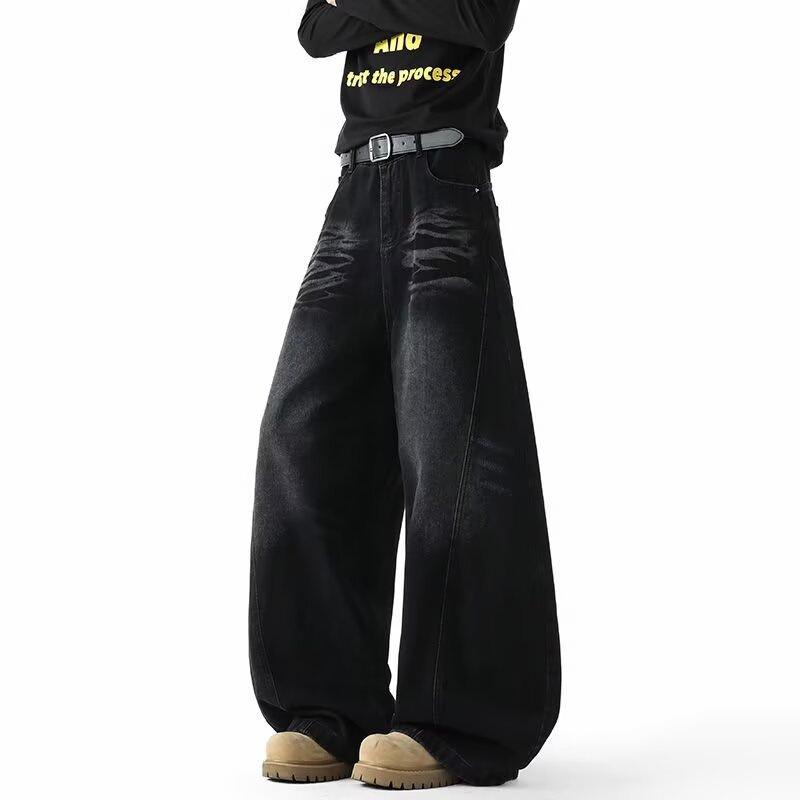 American high street wide-leg jeans men's spring and autumn loose straight casual trousers men's pants washed retro men's pants