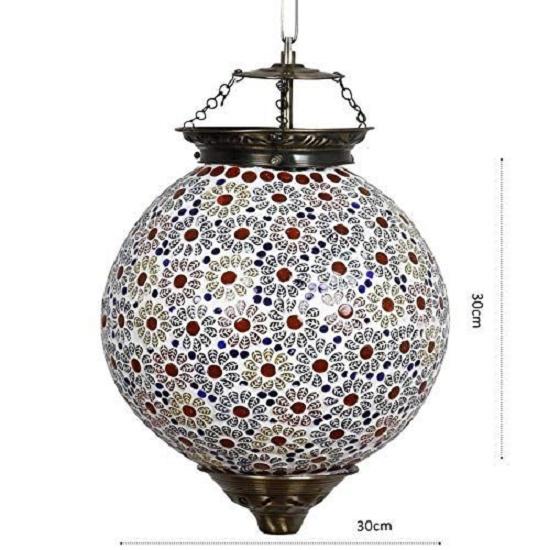 Big Spherical Flower Designed Glass Pendant/Hanging lamp for Living & Home Decoration Mosaic lamp (Multicolour, Bulb not Included); Made in India