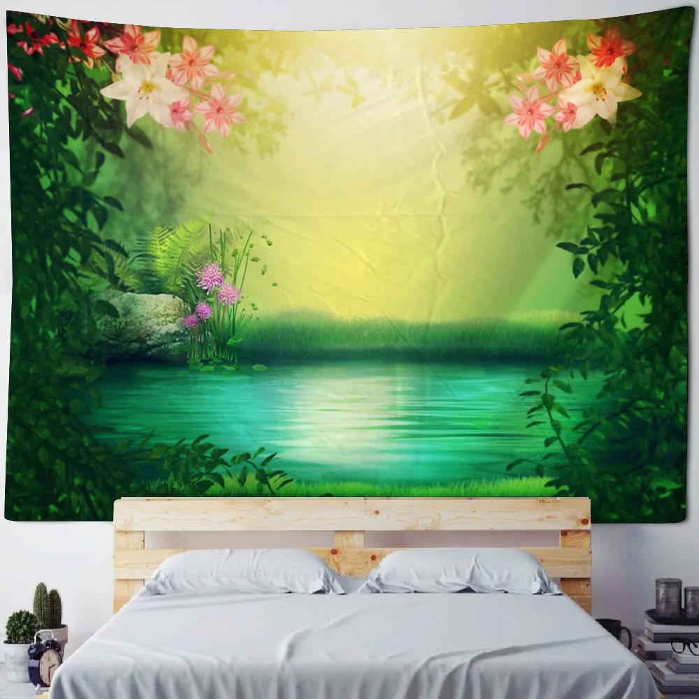 Firefly Forest Dreamy Landscape Tapestry Hippie Starry Sky Wall Hanging Cloth Aesthetic Home Art Decoration Poster