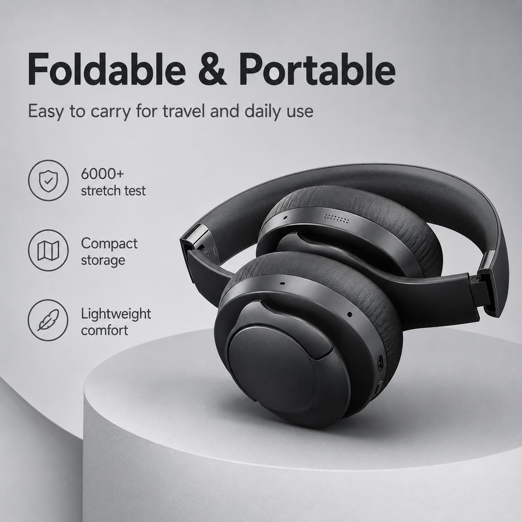 ANC Noise Cancelling Headphones Bluetooth Earphones Over-Ear Wireless Headset HiFi Stereo 50H Playtime 0.04s Latency AUX Call