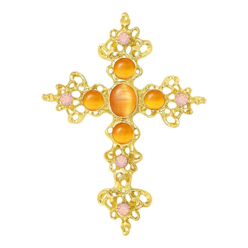 Alloy Crossed Brooch with Rhinestones Religious Lapel Pin Secure Clasp Accessory for Special Event And Everyday Outfits