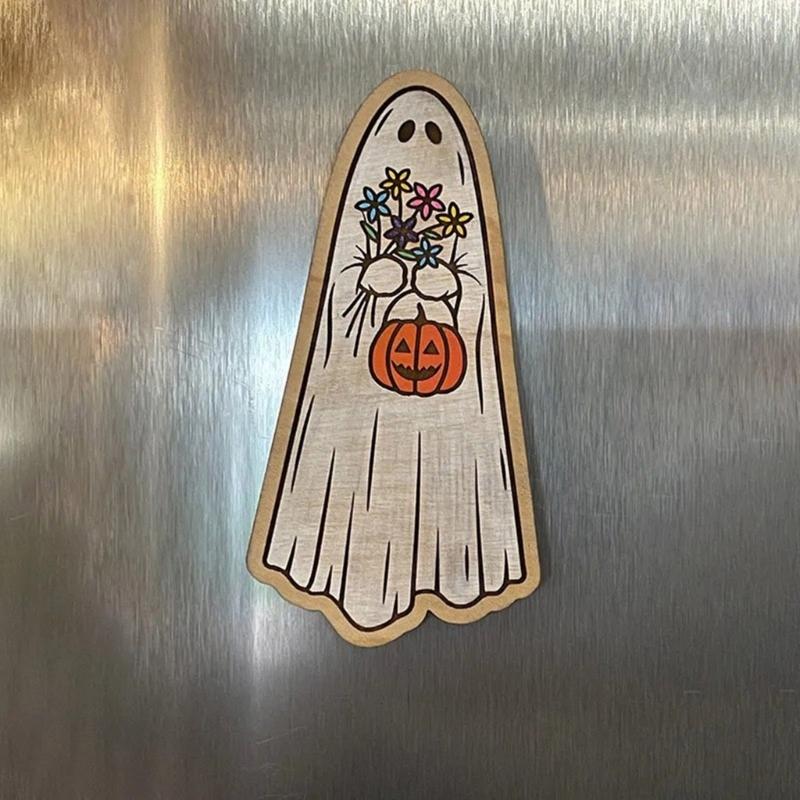 Set Of 7 Vintage Cartoon Wood Ghostly Refrigerator Magnets Halloween Kitchen Accessories for Festivals Party Ornaments